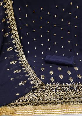 Manvaa Women'S elegant Navyblue And Rama Color Heavy Zari Embrodiery Georgette Combo Dress Material 4