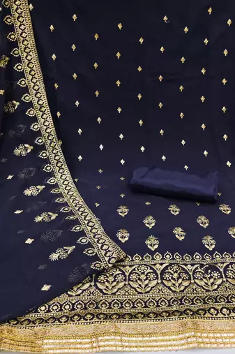 Manvaa Women'S elegant Navyblue And Rama Color Heavy Zari Embrodiery Georgette Combo Dress Material