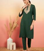 DARK GREEN SEQUANCE PATCH WORK KURTA SET