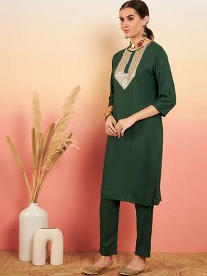 DARK GREEN SEQUANCE PATCH WORK KURTA SET 2