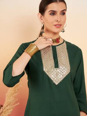DARK GREEN SEQUANCE PATCH WORK KURTA SET 3