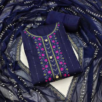 Manvaa Women'S modish Blue And Green Color Embrodiery Combo Dress Material 2