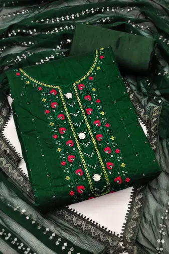 Manvaa Women'S modish Blue And Green Color Embrodiery Combo Dress Material