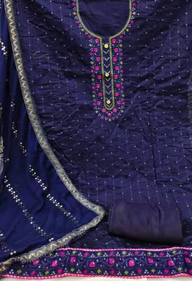 Manvaa Women'S modish Blue And Green Color Embrodiery Combo Dress Material 4