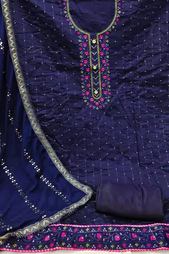 Manvaa Women'S modish Blue And Green Color Embrodiery Combo Dress Material