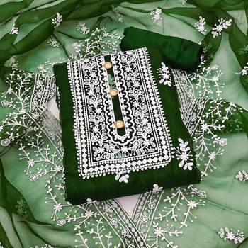 Manvaa Women'S lovely Green And Magenta Color Organza Combo Dress Material 2