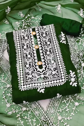 Manvaa Women'S lovely Green And Magenta Color Organza Combo Dress Material