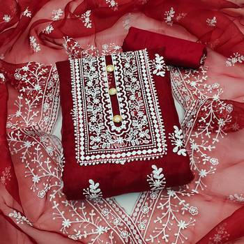 Manvaa Women'S charming Maroon And Orange Color Organza Combo Dress Material 2