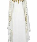 White Georgette Kaftan with Golden Stonework Embellishments