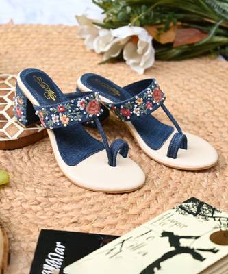 Mutli denim flowers heels 1