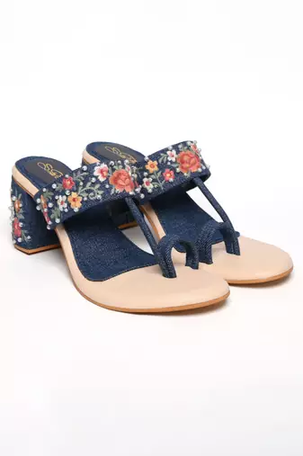 Mutli denim flowers heels