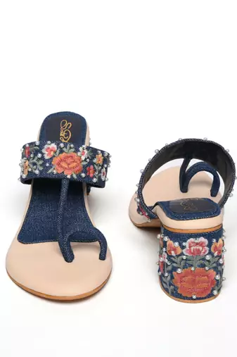 Mutli denim flowers heels
