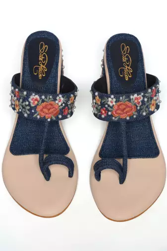 Mutli denim flowers heels