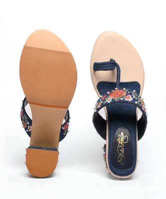 Mutli denim flowers heels 5