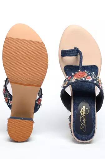 Mutli denim flowers heels