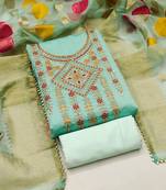 Mint Chanderi Modal Embroidered Unstitched Dress Material