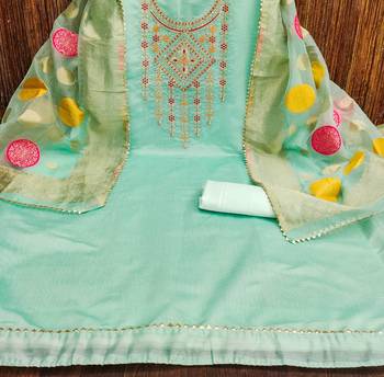 Mint Chanderi Modal Embroidered Unstitched Dress Material 2
