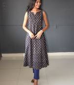 Anokhi black ajrakh print kalidar cotton kurtis for women