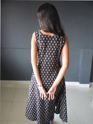 Anokhi black ajrakh print kalidar cotton kurtis for women 2