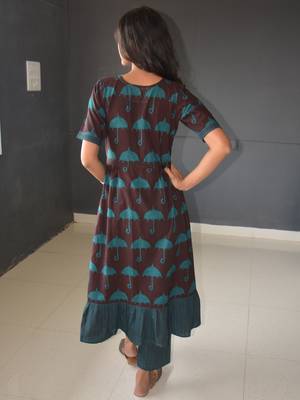 Anokhi brown bagh print frock style cotton kurta for women 2