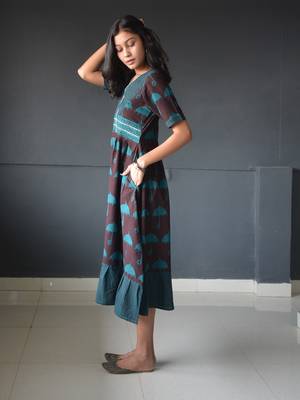 Anokhi brown bagh print frock style cotton kurta for women 3