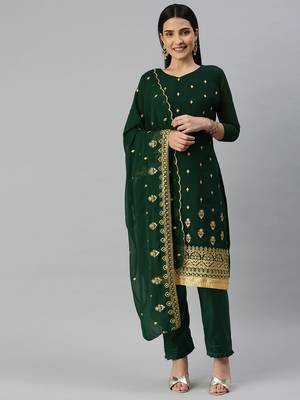 Manvaa Women'S high-class Green And Maroon Color Heavy Zari Embrodiery Georgette Combo Dress Material 2
