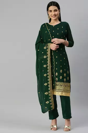 Manvaa Women'S high-class Green And Maroon Color Heavy Zari Embrodiery Georgette Combo Dress Material