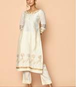 Ayoola flora ivory handloom maheshwari silk kurta set