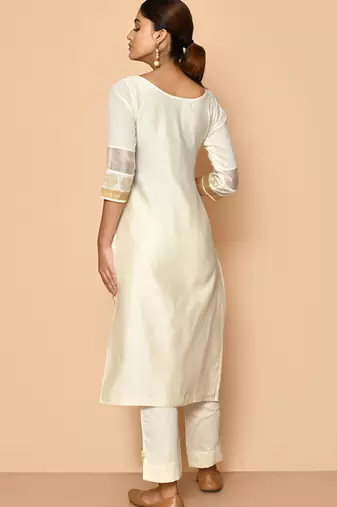 Ayoola flora ivory handloom maheshwari silk kurta set