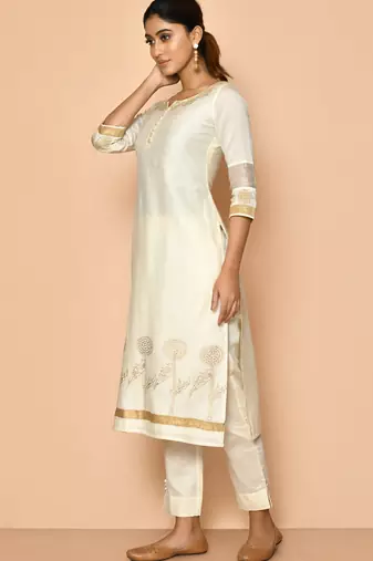 Ayoola flora ivory handloom maheshwari silk kurta set