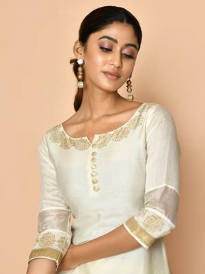 Ayoola flora ivory handloom maheshwari silk kurta set 4