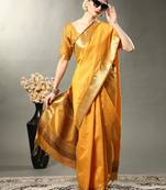 yellow colour banarasi saree with beautiful designer pallu