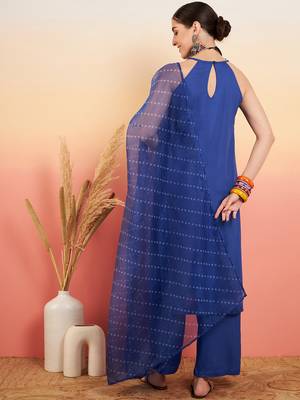 INK BLUE NECK PATTI HALTER KURTA SET BLUE BADHANI OR DUPATTA 2