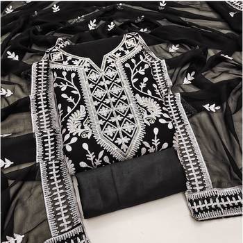 Black Georgette Embroidered Pakistani Style Unstitched Dress Material 1