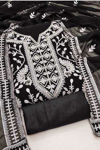 Black Georgette Embroidered Pakistani Style Unstitched Dress Material