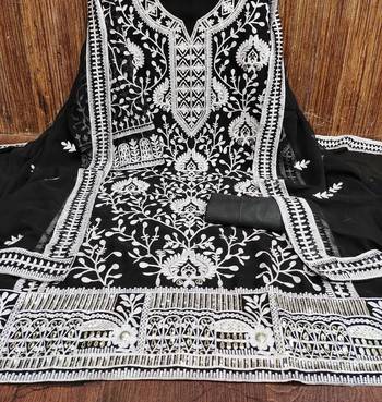 Black Georgette Embroidered Pakistani Style Unstitched Dress Material 2