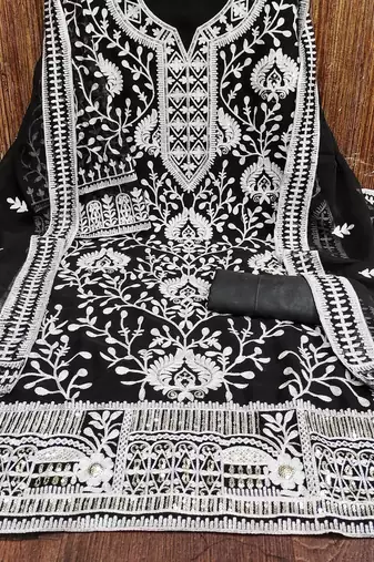 Black Georgette Embroidered Pakistani Style Unstitched Dress Material