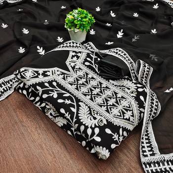 Black Georgette Embroidered Pakistani Style Unstitched Dress Material 3