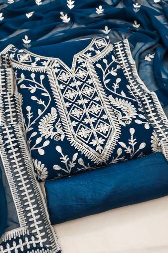 Morpich Blue Georgette Embroidered Pakistani Style Unstitched Dress Material