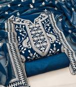 Morpich Blue Georgette Embroidered Pakistani Style Unstitched Dress Material