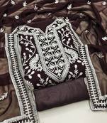 Coffee Brown Georgette Embroidered Pakistani Style Unstitched Dress Material