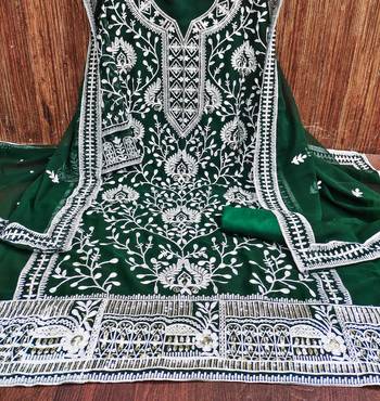 Green Georgette Embroidered Pakistani Style Unstitched Dress Material 2