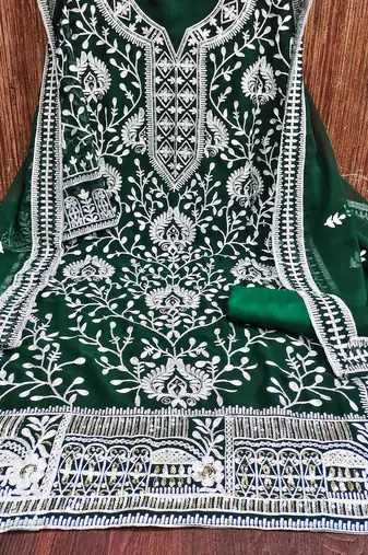 Green Georgette Embroidered Pakistani Style Unstitched Dress Material