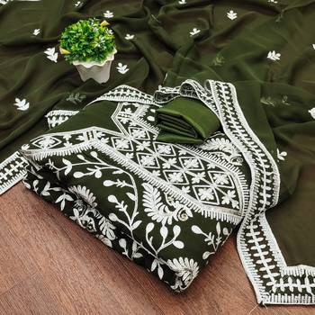 Mehendi Georgette Embroidered Pakistani Style Unstitched Dress Material 3