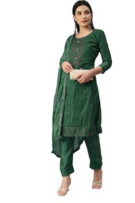 Manvaa Women'S AMAZING Blue And Green Color Embrodiery Combo Dress Material 2