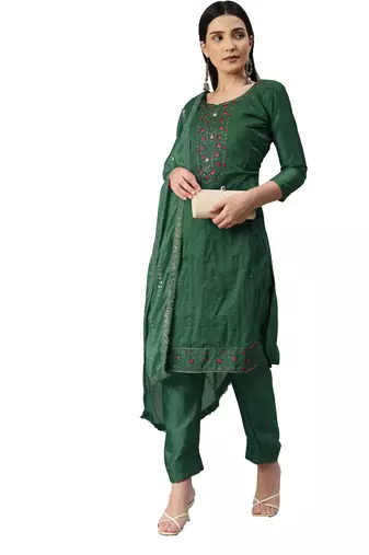 Manvaa Women'S AMAZING Blue And Green Color Embrodiery Combo Dress Material