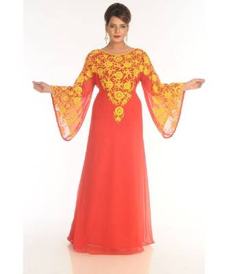 Red Georgette Embroidered Zari_Work Islamic-Kaftans 1