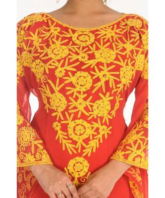 Red Georgette Embroidered Zari_Work Islamic-Kaftans 3