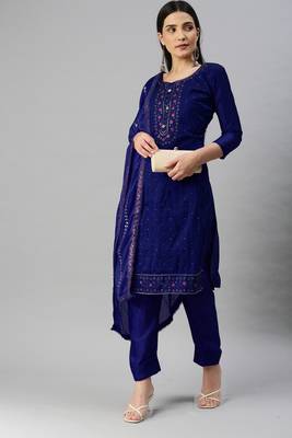 Manvaa Women'S AMAZING Blue And Green Color Embrodiery Combo Dress Material 4