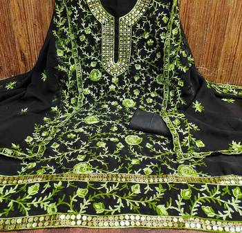 Green Georgette Embroidered Pakistani Style Unstitched Dress Material 2